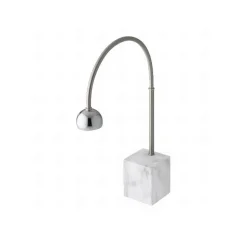 Essentia Leonardo Aside Lampada Da Tavolo In Acciaio Con Base Effetto Marmo Bianco