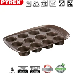 12 Forme Pyrex Asimetria Stampo Muffin Antiaderente Con Presa Facile