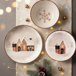H&H Cinnamon Glows Servizio Piatti Decoro Natalizio In Stoneware Set 18 Pz