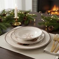 H&H Cinnamon Glows Servizio Piatti Decoro Natalizio In Stoneware Set 18 Pz
