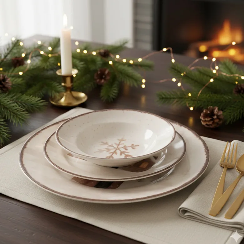 H&H Cinnamon Glows Servizio Piatti Decoro Natalizio In Stoneware Set 18 Pz