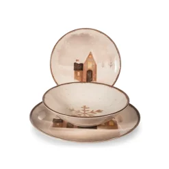 H&H Cinnamon Glows Servizio Piatti Decoro Natalizio In Stoneware Set 18 Pz