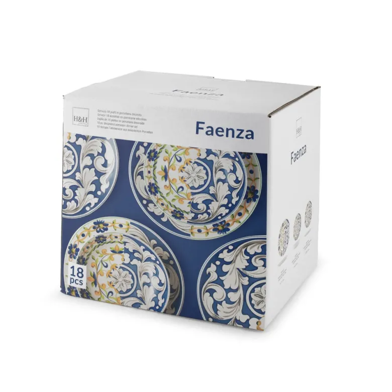 H&H Coupe Faenza Servizio Piatti In Porcellana - Set 18 Pz
