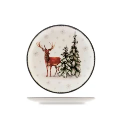 H&H Coupe Wild Spirits Servizio Piatti Con Decoro Natalizio In Stoneware Set 18 Pz