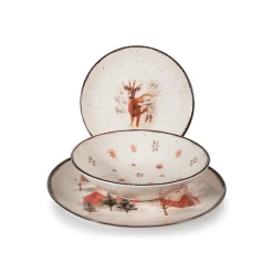 H&H Fairytale Charm Servizio Piatti Con Decoro Natalizio In Stoneware Set 18 Pz