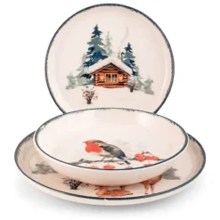 H&H Frosty Nordic Servizio Piatti In Porcellana - Set 18 Pz