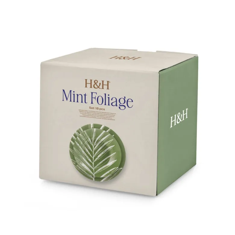 H&H Mint Foliage Servizio Piatti In Porcellana - Set 18 Pz