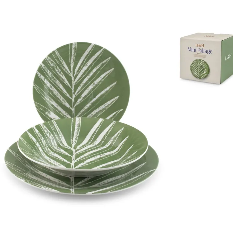 H&H Mint Foliage Servizio Piatti In Porcellana - Set 18 Pz