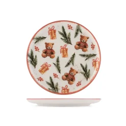 H&H Nordic Teddy Hugs Servizio Piatti Con Decoro Natalizio In Stoneware Set 18 Pz