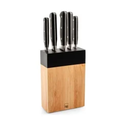 H&H Set Coltelli Cucina In Acciaio Inox Con Ceppo In Legno Set 5 Pz
