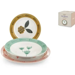 H&H Soft Bloom Servizio Piatti In Stoneware - Set 18 Pz