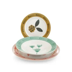 H&H Soft Bloom Servizio Piatti In Stoneware - Set 18 Pz