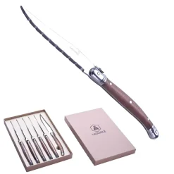 Laguiole Coltello Bistecca In Acciaio Inox - Legno Noce - Set 6 Pz