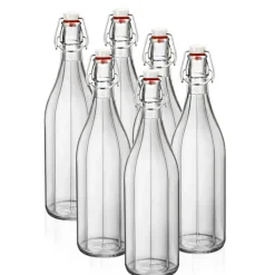 1 Litro - Bormioli Rocco Oxford Bottiglia Con Tappo Ermetico In Vetro - Set 6 Pz