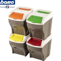 27 Lt - Bama Poker Plus Pattumiera Raccolta Differenziata Rettangolare In Plastica - Set 4 Pz