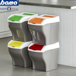 27 Lt - Bama Poker Plus Pattumiera Raccolta Differenziata Rettangolare In Plastica - Set 4 Pz