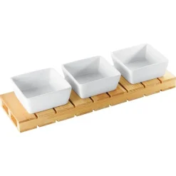 Paderno Happy Hour Coppette per Aperitivo Quadrate Con Supporto In Legno - Set 4 Pz
