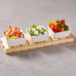 Paderno Happy Hour Coppette per Aperitivo Quadrate Con Supporto In Legno - Set 4 Pz
