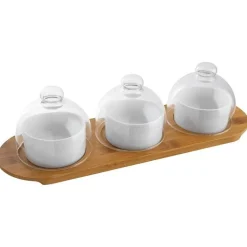 Paderno Happy Hour Coppette per Aperitivo Con Cloche e Supporto Vassoio In Legno - Set 7 Pz