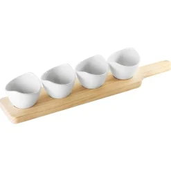 Paderno Happy Hour Coppette per Aperitivo Ovali Con Supporto In Legno - Set 4 Pz