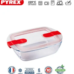 Pyrex Cook & Heat Contenitore Per Alimenti Rettangolare In Vetro Borosilicato Con Coperchio con valvola a vapore