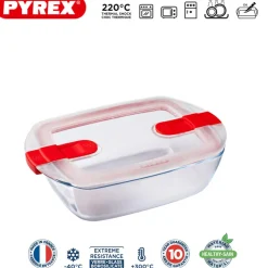 Pyrex Cook & Heat Contenitore Per Alimenti Rettangolare In Vetro Borosilicato Con Coperchio con valvola a vapore
