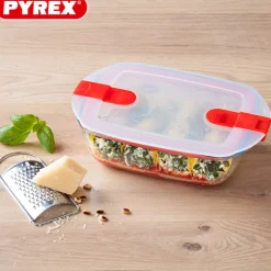 Pyrex Cook & Heat Contenitore Per Alimenti Rettangolare In Vetro Borosilicato Con Coperchio con valvola a vapore