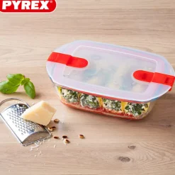Pyrex Cook & Heat Contenitore Per Alimenti Rettangolare In Vetro Borosilicato Con Coperchio con valvola a vapore
