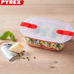 Pyrex Cook & Heat Contenitore Per Alimenti Rettangolare In Vetro Borosilicato Con Coperchio con valvola a vapore
