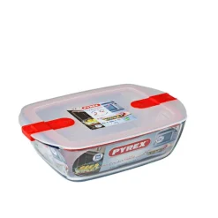 Pyrex Cook & Heat Contenitore Per Alimenti Rettangolare In Vetro Borosilicato Con Coperchio con valvola a vapore