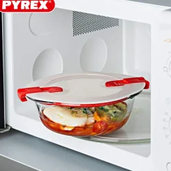 Pyrex Cook & Heat Contenitore Per Alimenti Rotondo In Vetro Borosilicato Con Coperchio con valvola a vapore