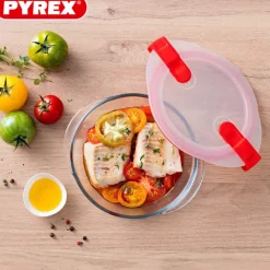 Pyrex Cook & Heat Contenitore Per Alimenti Rotondo In Vetro Borosilicato Con Coperchio con valvola a vapore