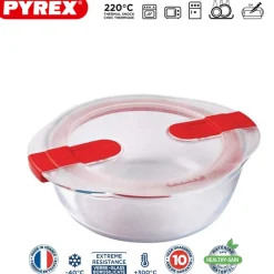 Pyrex Cook & Heat Contenitore Per Alimenti Rotondo In Vetro Borosilicato Con Coperchio con valvola a vapore