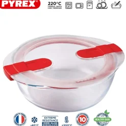 Pyrex Cook & Heat Contenitore Per Alimenti Rotondo In Vetro Borosilicato Con Coperchio con valvola a vapore