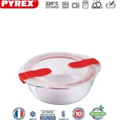 Pyrex Cook & Heat Contenitore Per Alimenti Rotondo In Vetro Borosilicato Con Coperchio con valvola a vapore