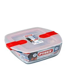 Pyrex Cook & Heat Contenitore Per Alimenti Quadrato In Vetro Borosilicato Con Coperchio con valvola a vapore