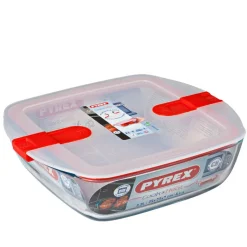 Pyrex Cook & Heat Contenitore Per Alimenti Quadrato In Vetro Borosilicato Con Coperchio con valvola a vapore