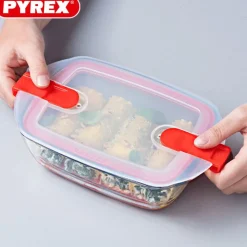 Pyrex Cook & Heat Contenitore Per Alimenti Quadrato In Vetro Borosilicato Con Coperchio con valvola a vapore