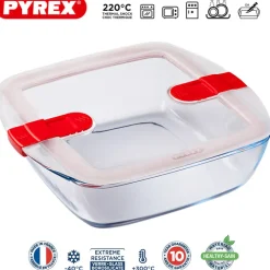 Pyrex Cook & Heat Contenitore Per Alimenti Quadrato In Vetro Borosilicato Con Coperchio con valvola a vapore