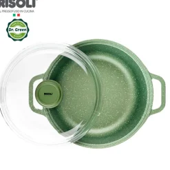 Risoli Dr.Green Stone Casseruola Alta Antiaderente In Alluminio Con Coperchio In Vetro