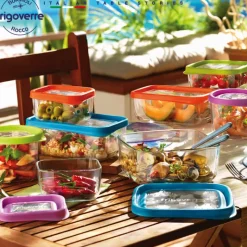 15x15 cm - Bormioli Rocco Frigoverre Fun Contenitore Per Alimenti Quadrato In Vetro