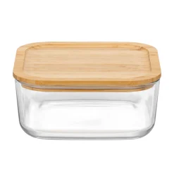 19x19 cm - Bormioli Rocco Frigoverre Bamboo Contenitore Per Alimenti Quadrato In Vetro Con Tappo Bambù