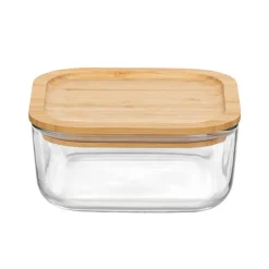15x15cm - Bormioli Rocco Frigoverre Bamboo Contenitore Per Alimenti Quadrato In Vetro Con Tappo Bambù