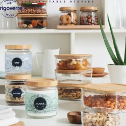 15x15cm - Bormioli Rocco Frigoverre Bamboo Contenitore Per Alimenti Quadrato In Vetro Con Tappo Bambù