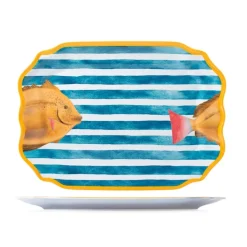 45x33 cm - H&H Marea Piatto Rettangolare In Melamina - Set 6 Pz