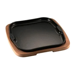 25x25 cm - Ilsa Gourmet Piatto In Ghisa Con Supporto In Legno