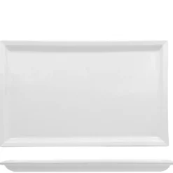 36x22 cm - Lioness Justwhite Piatto Presentazione Rettangolare In Porcellana - Set 3 Pz