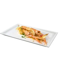 36x22 cm - Lioness Justwhite Piatto Presentazione Rettangolare In Porcellana - Set 3 Pz