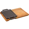 22x15 cm - Paderno Bistecchiera Grill Rettangolare In Ghisa Smaltata Con Supporto In Legno