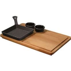 16x16 cm - Paderno Bistecchiera In Ghisa Con Supporto In Legno
